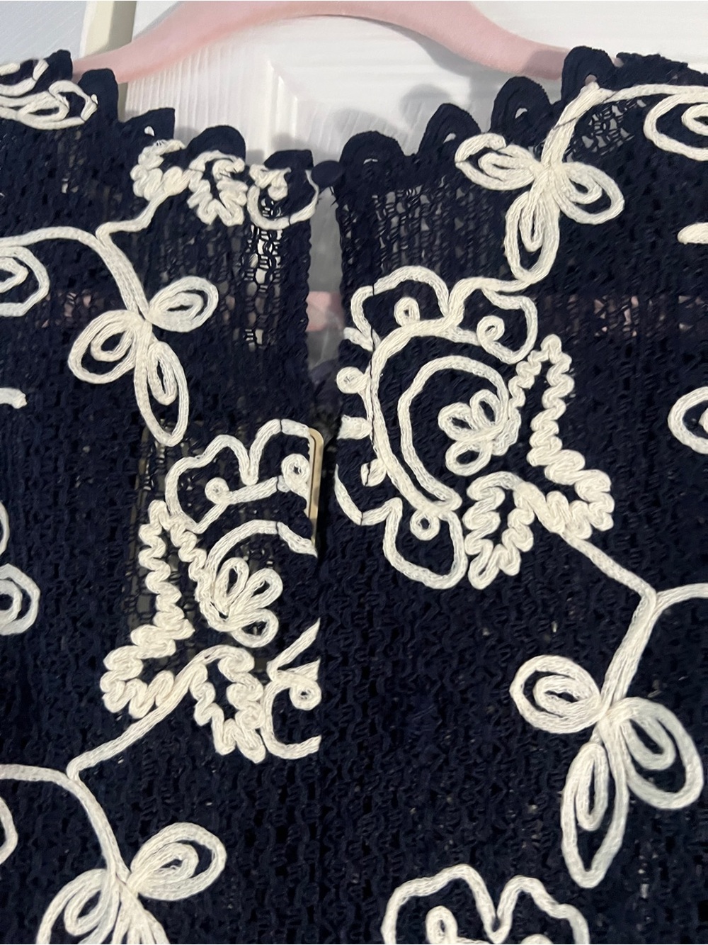 Solitaire Navy and Cream Crochet Top with Floral Swirls - Picture 9 of 10